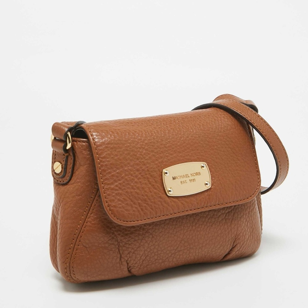 🤩 IMMACULATE Michael Kors Tan Brown Pebbled Leather Crossbody Bag Gold Plate